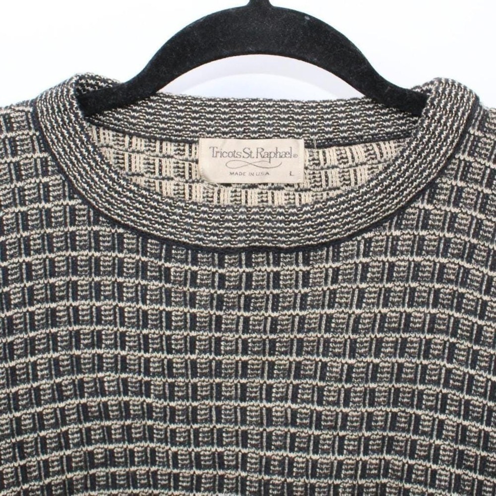 Vintage Tricots St Raphael Large $115 Geometric Knit All Cotton Sweater USA Made